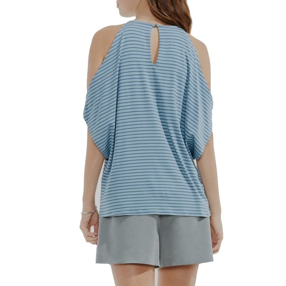NWT Vince Camuto Simple Stripe Cold Shoulder Top - Picture 2 of 2
